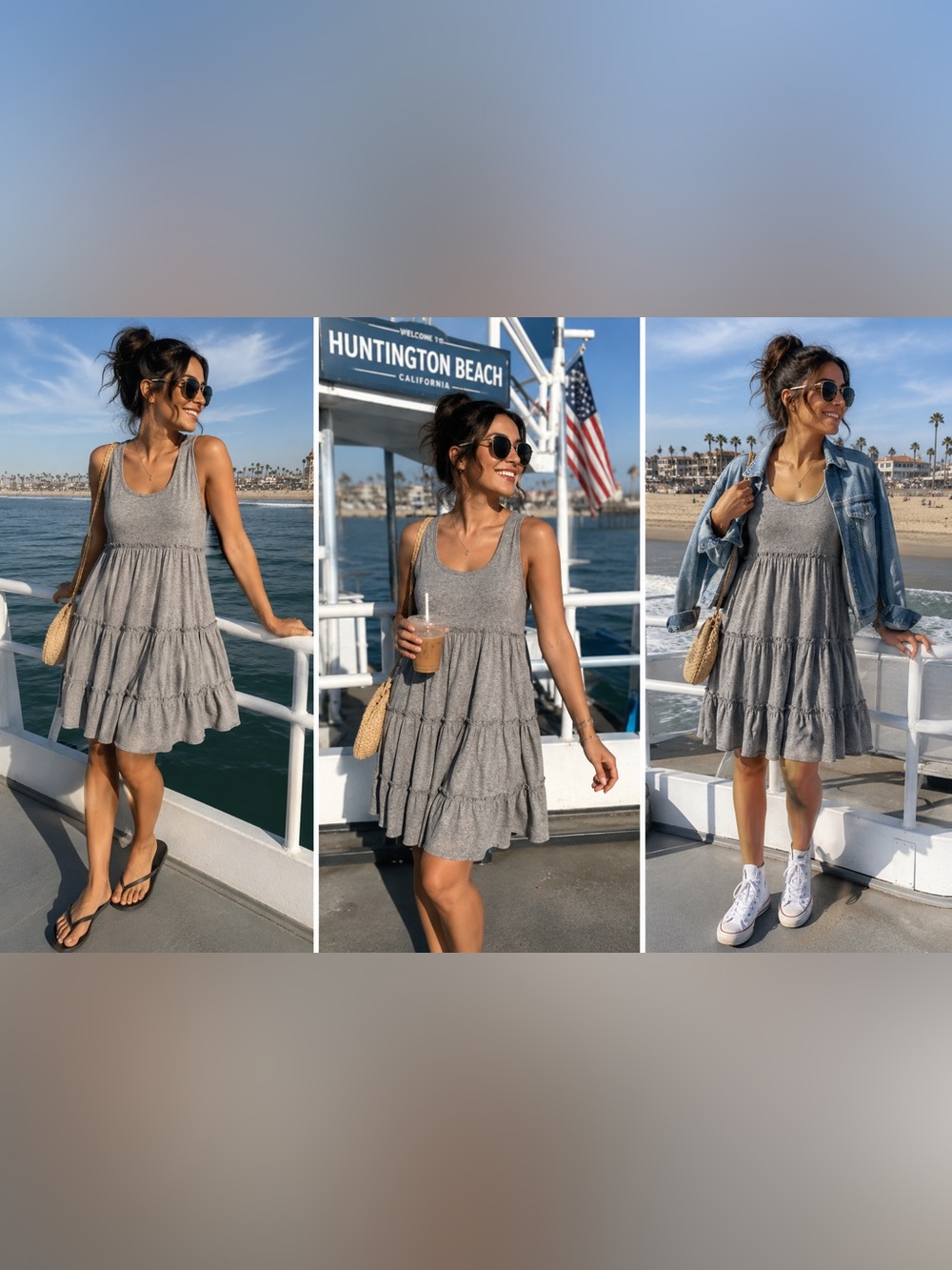 Tresics Gray Tiered Dress | Retro Vintage | Soft & Comfortable | Size Small